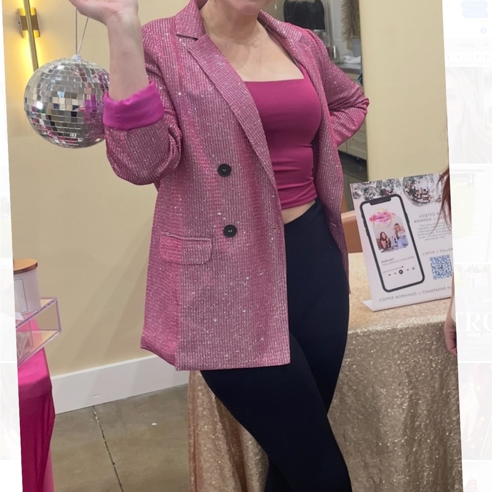 Fuchsia pink glitter blazer jacket